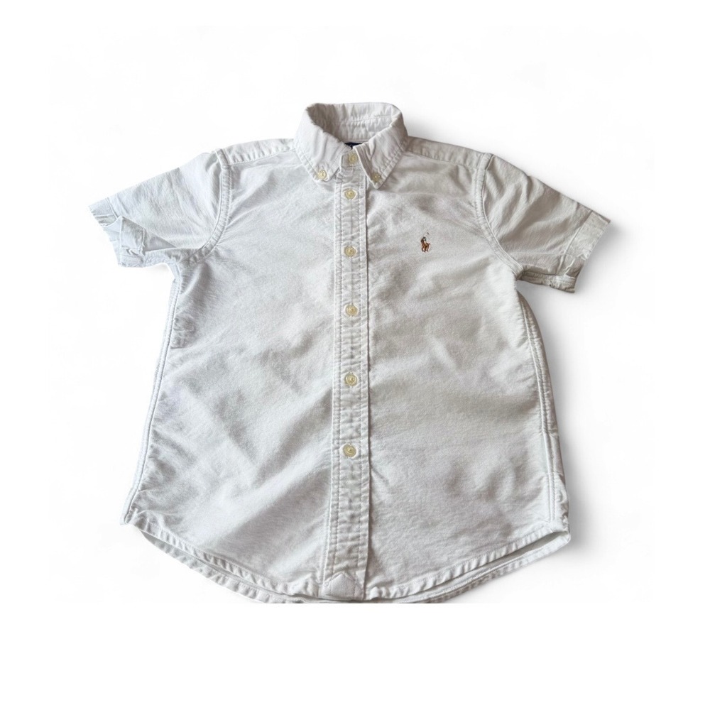 Polo Ralph Lauren Boys White Short Sleeve Cotton Oxford Button Down Shirt Size 5